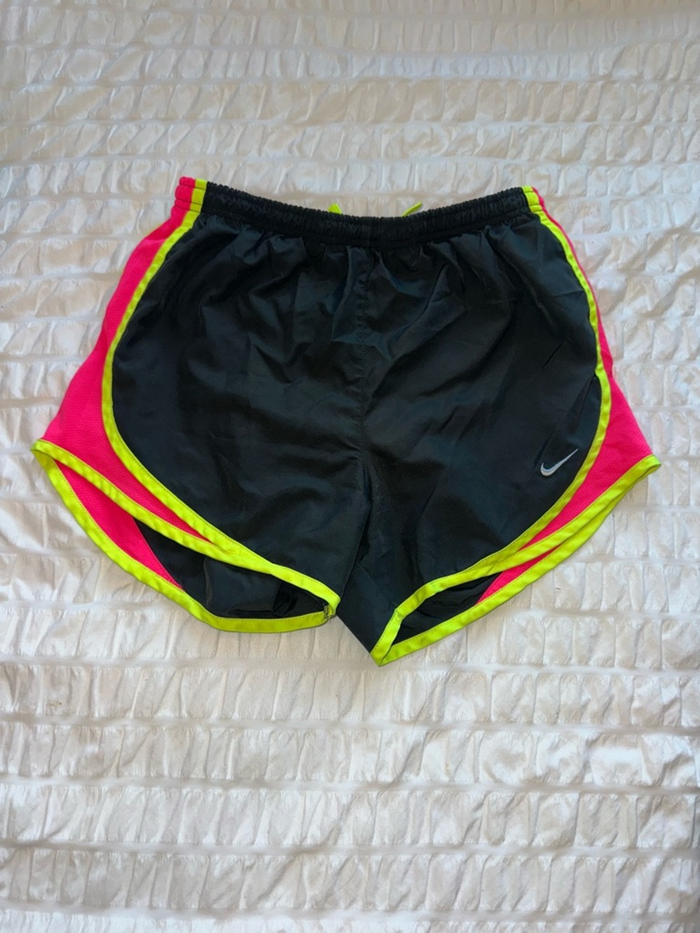 Nike Women’s Dark Grey Athletic Shorts with Neon Pink Panels